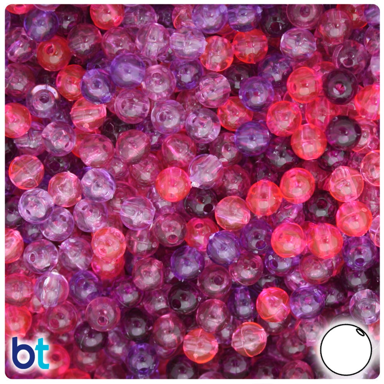 BeadTin Pink & Purple Transparent Mix 6mm Round Plastic Craft Beads (500pcs)